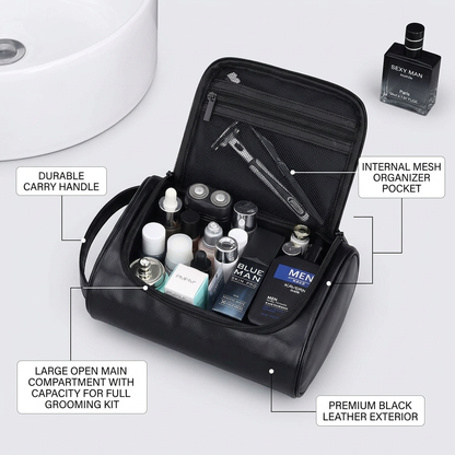 Feature infographic showing top zipper front mesh pocket large interior and carry handle